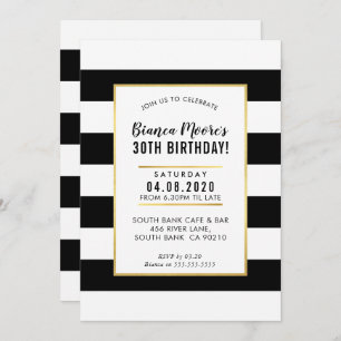 BIRTHDAY PARTY INVITE modern minimal black stripe