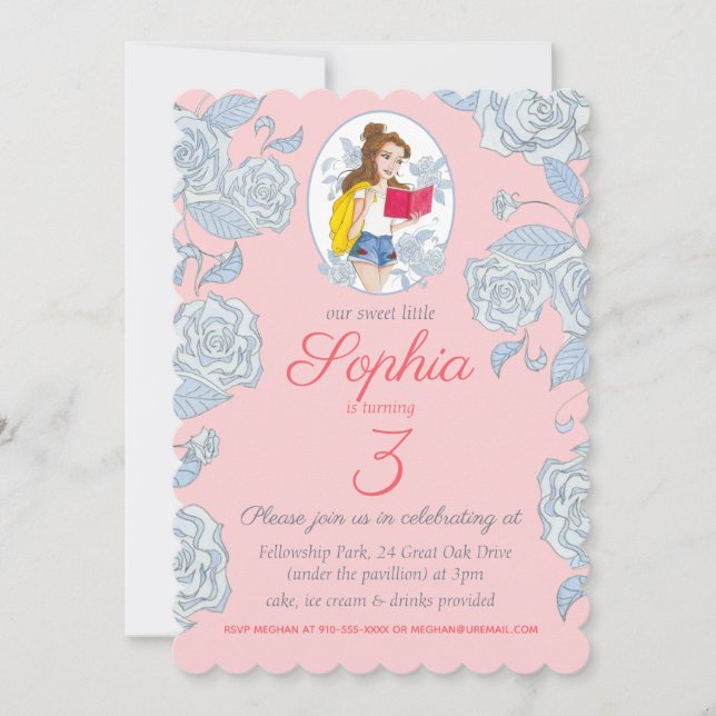 Birthday Party Invite, Modern Princess Belle Invitation (Front)
