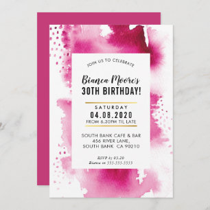BIRTHDAY PARTY INVITE modern watercolor bold pink