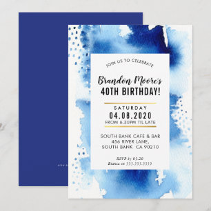 BIRTHDAY PARTY INVITE modern watercolor cool blue