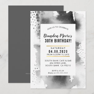 BIRTHDAY PARTY INVITE modern watercolor grey