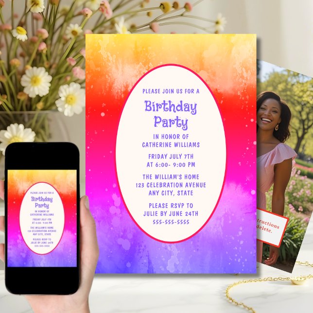 Birthday Party Invite Template Any Age Colourful  (Creator Uploaded)