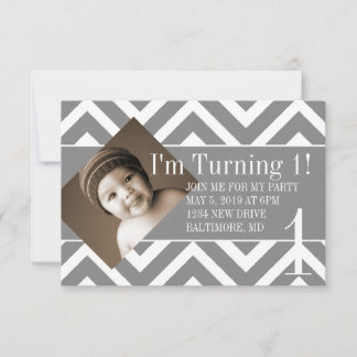 Birthday Party Invite | Turning Chevron Grey