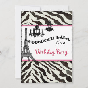 Birthday Party Invite, Zebra, Eiffel Tower Invitation