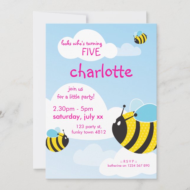 BIRTHDAY PARTY INVITES :: bees in the sky 1P (Front)