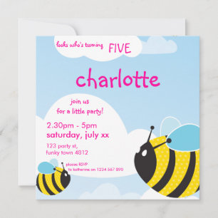 BIRTHDAY PARTY INVITES :: bees in the sky 1SQ