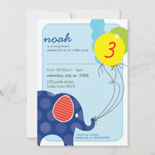 BIRTHDAY PARTY INVITES :: elephant + balloons 3P