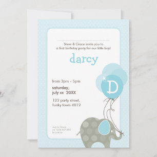BIRTHDAY PARTY INVITES :: elephant + balloons 4P