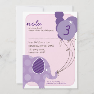 BIRTHDAY PARTY INVITES :: elephant + balloons 5P