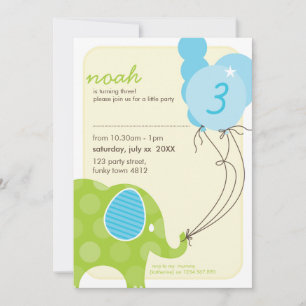 BIRTHDAY PARTY INVITES :: elephant + balloons 6P