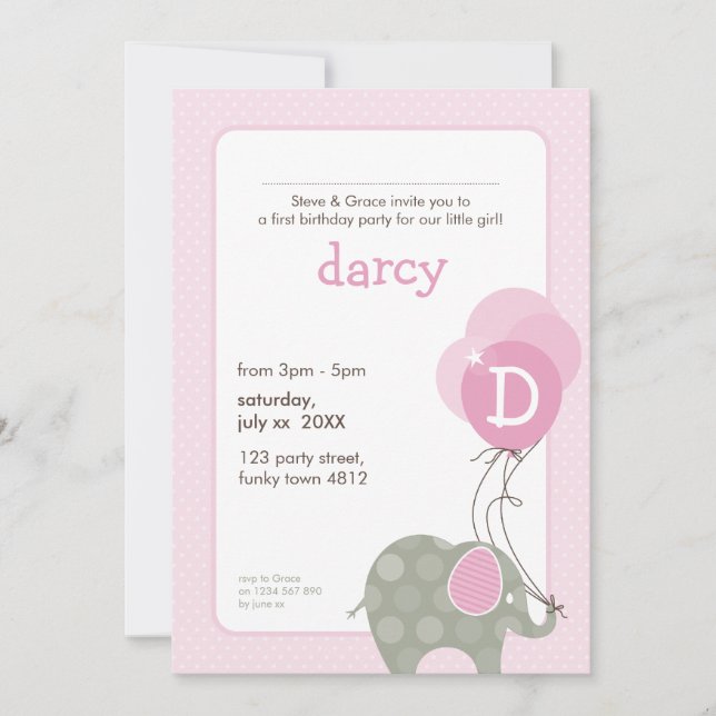 BIRTHDAY PARTY INVITES :: elephant + balloons 6P (Front)