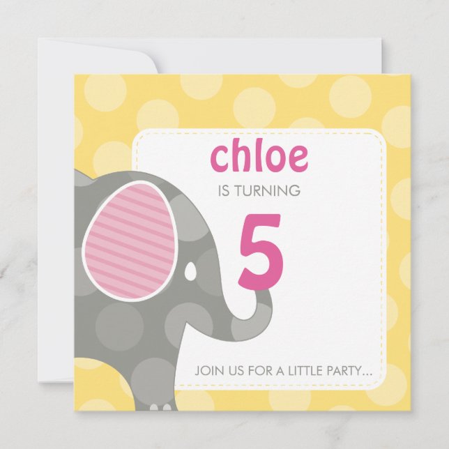 BIRTHDAY PARTY INVITES :: elephant + number 3SQ (Front)