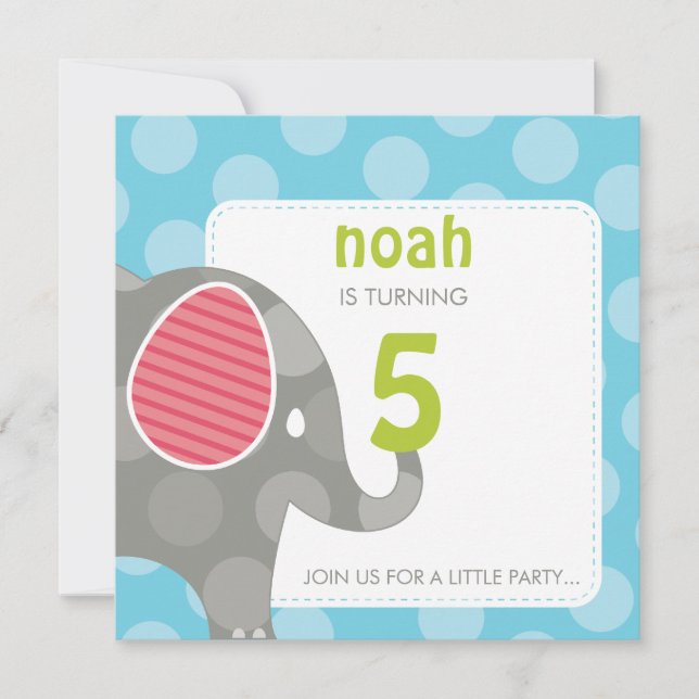 BIRTHDAY PARTY INVITES :: elephant + number 4SQ (Front)