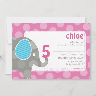 BIRTHDAY PARTY INVITES :: elephant + number 5L