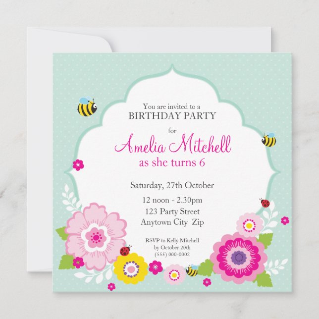 BIRTHDAY PARTY INVITES :: garden flowers 2 (Front)