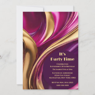 Birthday Party-It's Party Time-Abstract Flow Art- Invitation
