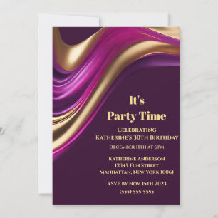 Birthday Party-It's Party Time-Abstract Flow Art- Invitation