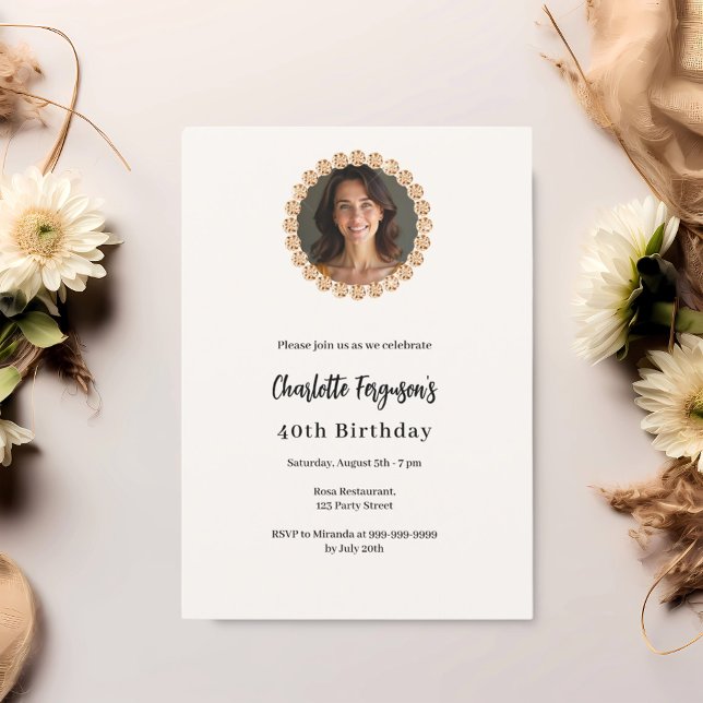 Birthday party ivory rose gold diamond photo invitation (Creator Uploaded)
