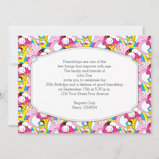 Birthday Party Kawaii Ice Cream Uber Cute Invitation (Front)