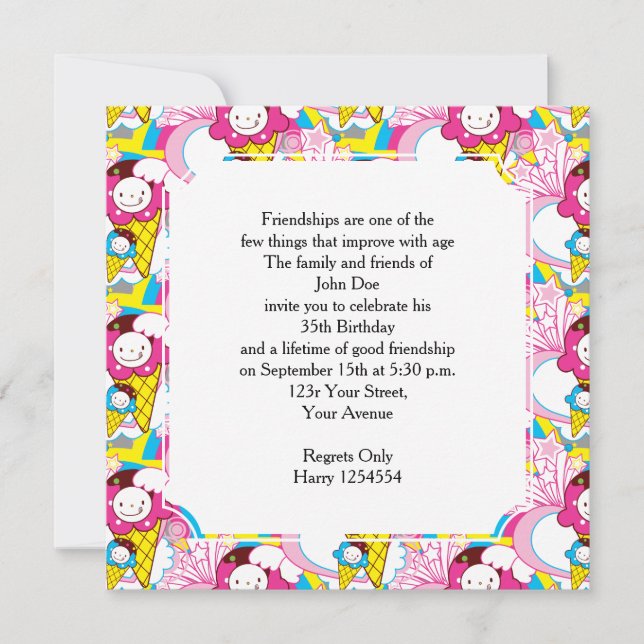 Birthday Party Kawaii Ice Cream Uber Cute Invitation (Front)