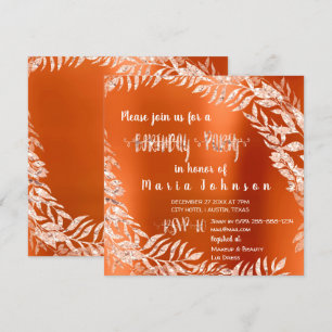 Birthday Party Leaf Wreath Glitter Rose Gold Coral Invitation