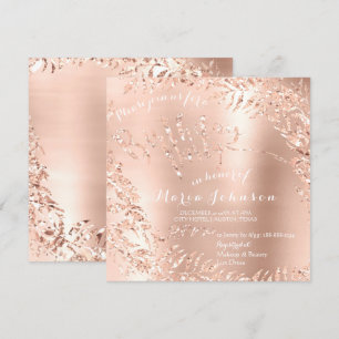 Birthday Party  Leafs Wreath Glam Pink Rose Gold Invitation