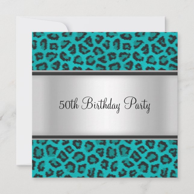 Birthday Party Leopard Fur Teal Invitation (Front)