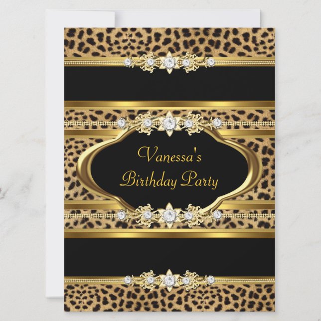 Birthday Party Leopard Gold Black Invitation (Front)