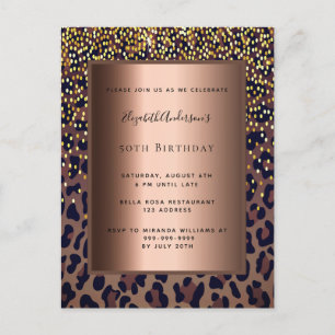 Birthday party leopard pattern bronze invitation postcard