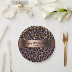 Birthday Party leopard pattern bronze Paper Plate