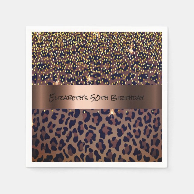 Birthday Party leopard print bronze Napkin (Front)