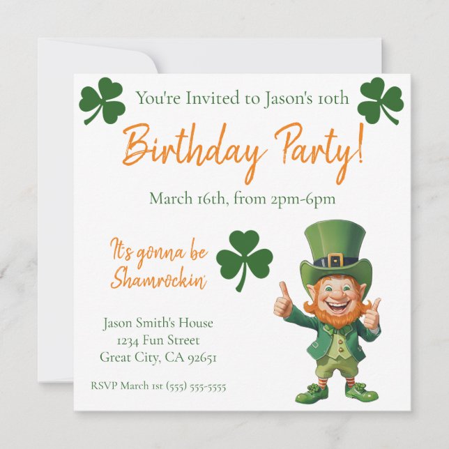Birthday Party-Leprechaun Invitation (Front)