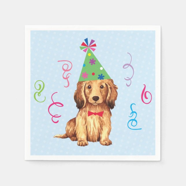 Birthday Party Longhaired Dachshund Napkin (Front)