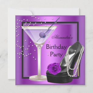 Birthday Party Magenta Purple Black Shoes Invitation