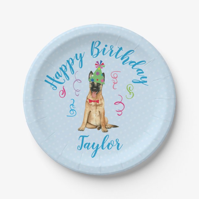 Birthday Party Malinois Paper Plate (Front)