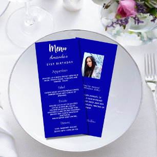 Birthday party menu royal blue fun facts