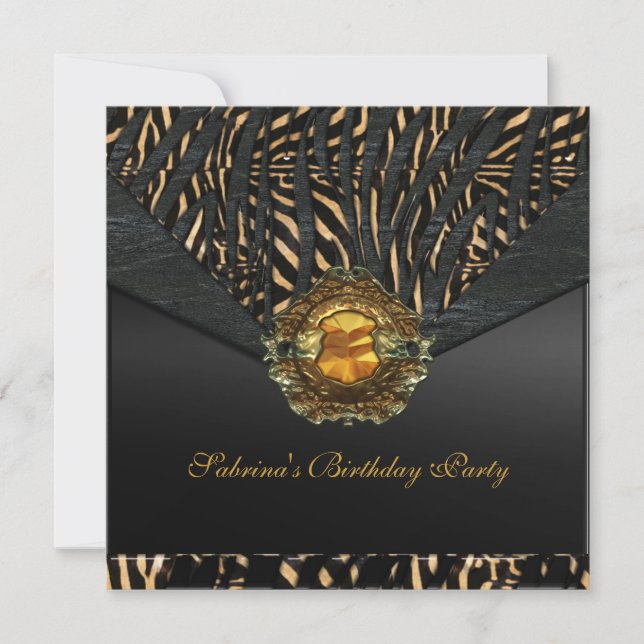 Birthday Party Metal Black Jewel Animal Invitation (Front)