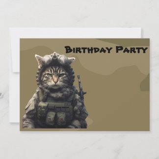 Birthday Party Military Army Cat Invitation
