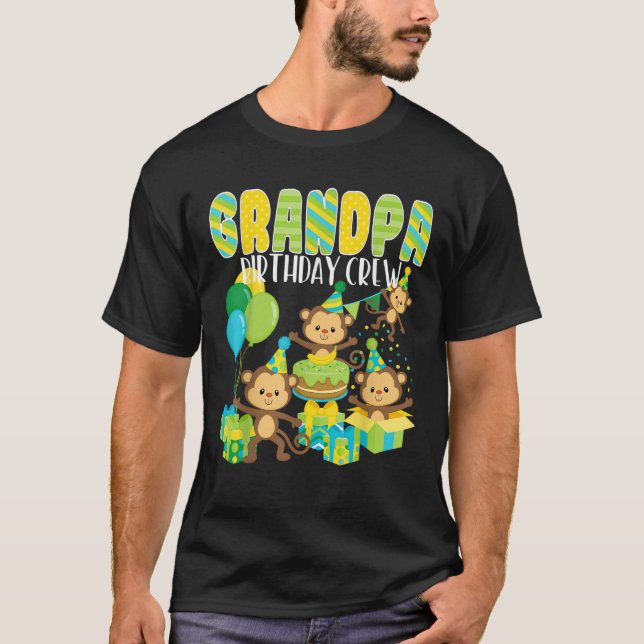 Birthday Party Monkey Grandpa Birthday Crew Family T-Shirt (Front)