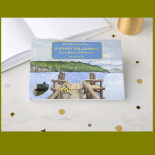 Birthday Party Mountain Lake Dock Real Gold Foil Guest Book