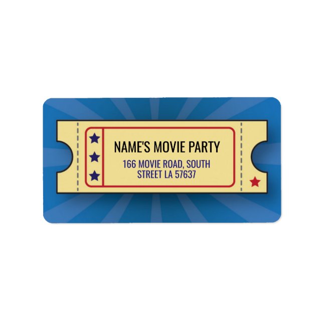 Birthday Party Movie Ticket Film Address Labels (Front)