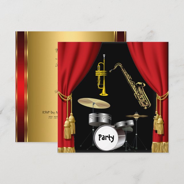 Birthday Party Music Dance Curtains Invitation (Front/Back)