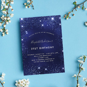 Birthday party navy blue glitter glamourous invitation