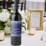 Birthday party navy blue glitter name  wine label<br><div class="desc">A wine label for a girly and glamourous 21st (or any age) birthday party.  A navy blue background with faux glitter dust. Personalise and add a date,  name and age 21. The name is written with an elegant hand lettered style script.</div>