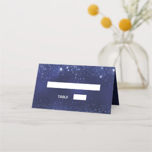 Birthday party navy blue glitter sparkles name place card