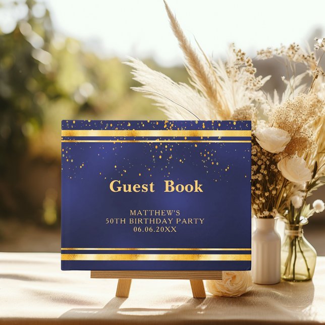 Birthday Party navy blue gold confetti Guest Book (Creator Uploaded)