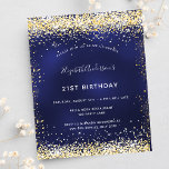 Birthday party navy blue gold invitation<br><div class="desc">A modern,  stylish and glamourous invitation for a 21st (or any age) birthday party.  A navy blue background,  decorated with faux gold glitter dust. The blue colour is uneven. Personalise and add your name and party details.</div>