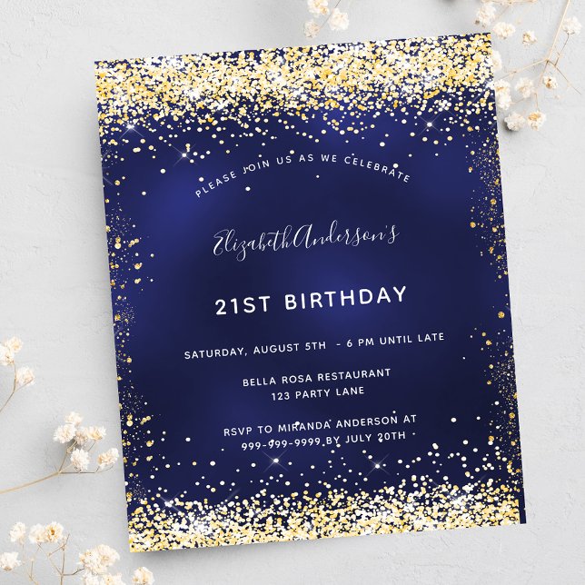 Birthday party navy blue gold invitation (Creator Uploaded)
