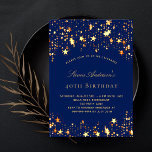 Birthday party navy blue gold stars luxury invitation<br><div class="desc">A 40th (or any age) birthday party invitation for both him and her. A navy blue background decorated with faux gold stars. Personalise and add a name and party details.</div>