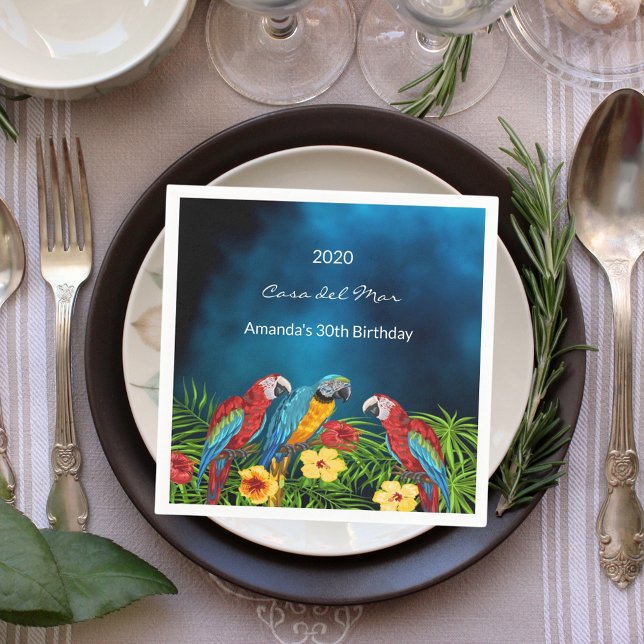 Birthday party navy blue parrots house name napkin (Creator Uploaded)